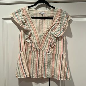 Parker- Cotton Striped Top with Flutter Sleeves